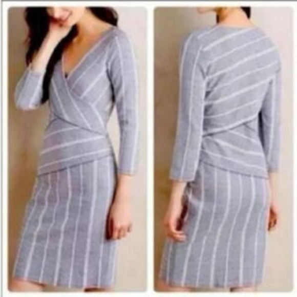 Anthropologie Maeve Amelia Navy and White Striped Long Sleeve Mini Dress - Picture 9 of 9